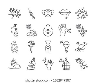 Simple Set of Bacteria Related Vector Line Icons. Contains such Icons as Virus, Colony of Bacteria