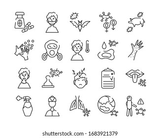 Simple Set of Bacteria Related Vector Line Icons. Contains such Icons as Virus, Colony of Bacteria