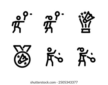 Conjunto simple de iconos de línea relacionados con el bádminton. Contiene iconos como atleta, trofeo, medalla y más.