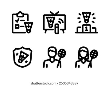 Simple Set of Badminton Related Line Icons. Contains Icons as Clipboard, Television, Winner Podium and more.