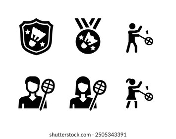 Simple Set of Badminton Related Vector Solid Icons. Contains Icons as Badge, Medal, Badminton Player and more.