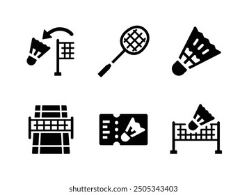 Conjunto simple de iconos sólidos de Vector relacionados con el bádminton. Contiene iconos como red de bádminton, raqueta, Shuttlecock y más.