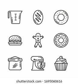 Simple Set Bakery Food Vector line Icons
