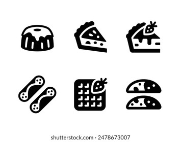 Simple Set of Bakery Related Vector Solid Icons. Contains Icons as Bundt Cake, Pie Slice, Cheesecake and more.