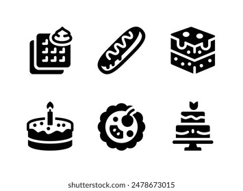 Simple Set of Bakery Related Vector Solid Icons. Contains Icons as Waffle, Eclair Cake, Brownie and more.