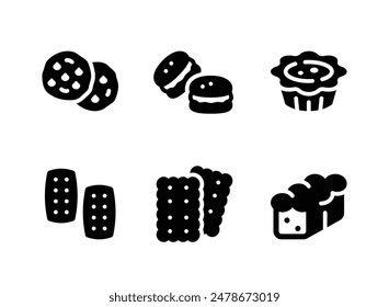 Simple Set of Bakery Related Vector Solid Icons. Contains Icons as Cookies, Macaron, Egg Tart and more.