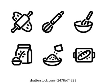 Simple Set of Bakery Related Vector Line Icons. Contains Icons as Rolling Pin, Whisk, Mixing Bowl and more.