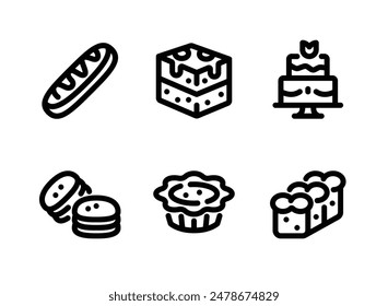 Simple Set of Bakery Related Vector Line Icons. Contains Icons as Eclair Cake, Brownie, Wedding Cake and more.