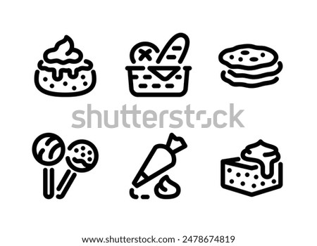 Simple Set of Bakery Related Vector Line Icons. Contains Icons as Scone, Bread Basket, Flatbread and more.