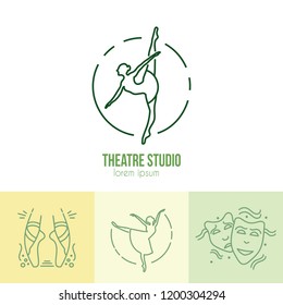 Simple Set of Ballet Vector Line Icons. Contains such Icons as ballet classes school, theatre, flyer festival etc.