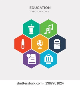 simple set of bank, favorite book, small calculator, school globe icons, contains such as icons halfway, musical note, podium and more. 64x64 pixel perfect. infographics vector