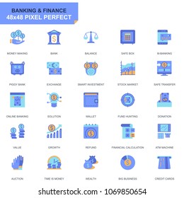 Simple Set Banking and Finance Flat Icons for Website and Mobile Apps. Contains such Icons as Balance, E-Banking, Auction, Financial Growth. 48x48 Pixel Perfect. Editable Stroke. Vector illustration.