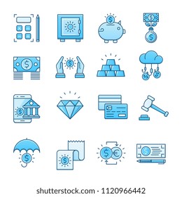 Simple Set Banking Flat Icons for Website and Mobile Apps. Contains such Icons as banking,gold,law,insurance,credit card,mobile banking,growth,deposit , .Vector illustration.