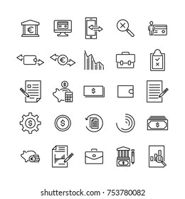 Simple set of banking related outline icons. Elements for mobile concept and web apps. Thin line vector icons for website design and development, app development. Premium pack.