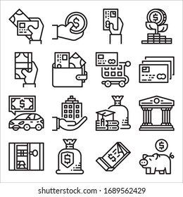 Conjunto simple de iconos de línea de vectores relacionados con la banca