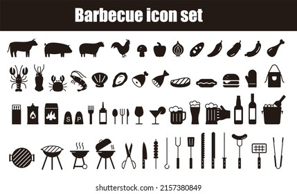 Einfache Zusammenstellung von Vektorgrafik-Symbolen für Barbecue, Vektorgrafik