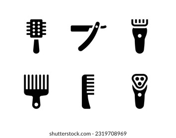 Simple Set of Barbershop Related Vector Solid Icons. Contains Icons as Hair Brushes, Straight Razor, Hair Clipper and more.