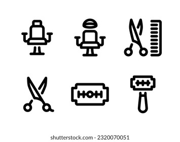 Simple Set of Barbershop Related Vector Line Icons. Contains Icons as Salon Furniture, Scissors, Razor and more.