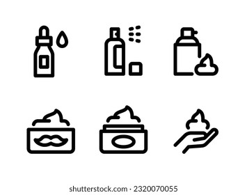 Simple Set of Barbershop Related Vector Line Icons. Contains Icons as Serum Bottle, Styling Spray, Shaving Foam and more.