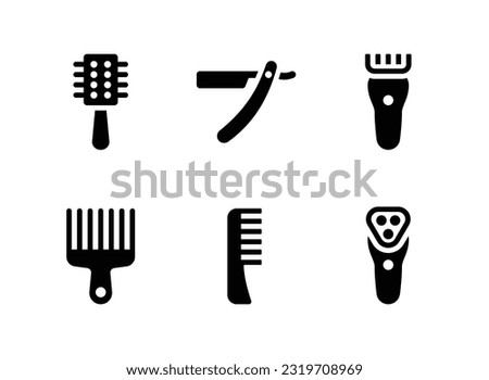 Simple Set of Barbershop Related Vector Solid Icons. Contains Icons as Hair Brushes, Straight Razor, Hair Clipper and more.