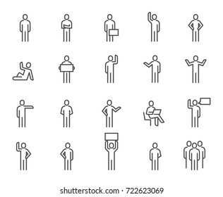 Simple Set of Basic Posture People. Businessman icons on White Background. Vector Illustration.