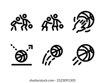 Simple Set of Basketball Related Line Icons. Contains Icons as Defense, Bounce, Shoot and more.