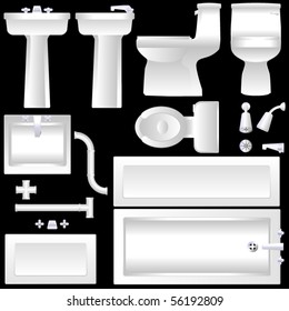 A simple set of bathtubs toilets and sink