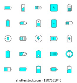 simple set of battery filled line icons isolated on white background and suitable for UI, app, web, and software.