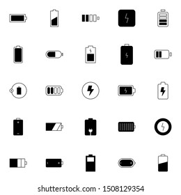 simple set of battery solid line icons isolated on white background and suitable for UI, app, web, and software.