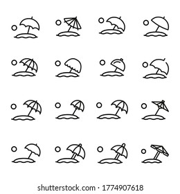 Sencillo conjunto de iconos de la playa al estilo de la línea de moda. Símbolos vectoriales modernos, aislados en un fondo blanco. Envase para pictogramas lineales. Colección de iconos de línea para aplicaciones web y concepto móvil.