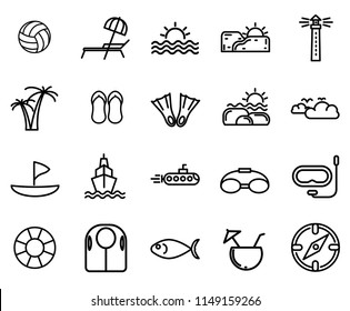 simple set of beach related vector line icons