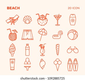 Simple Set of Beach. Vector Line Icons. Editable Stroke. 