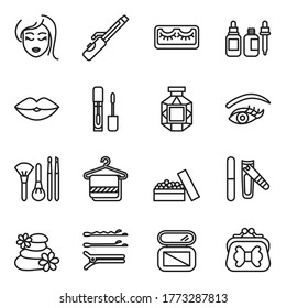 Simple Set of Beauty Cosmetics and spa Vector Line Icons. Contains such Icons as Cream Bottle, Lipstick, Makeup Brush and more.