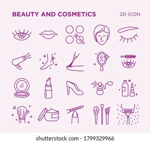 Simple Set of Beauty and Cosmetics. Vector Line Icons. Editable Stroke.