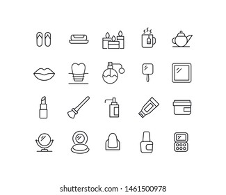 Simple set of beauty modern thin line icons. Trendy design. Pack of stroke icons. Vector illustration isolated on a white background. Premium quality symbols.