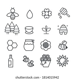 Simple set of bee and honey icon isolated. Flower and tree concept modern outline on white background