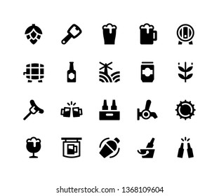 Simple Set of Beer Related Vector Glyph Icons. Contains such Icons as hops, bottle, barrel, can, wheat and More. pixel perfect vector icons based on 32px grid. Well Organized and Layered