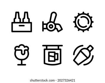 Simple Set of Beer Related Vector Line Icons. Contains Icons as Bottle Pack, Tap, Glass, Shaker and more.