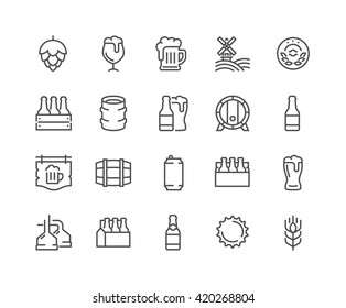 Simple Set of Beer Related Vector Line Icons. 
Contains such Icons as Barrel, Six-pack, Keg, Signboard, Mug, and more. 
Editable Stroke. 48x48 Pixel Perfect. 