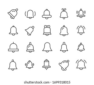 Simple set of bell icons in trendy line style. Modern vector symbols, isolated on a white background. Linear pictogram pack. Line icons collection for web apps and mobile concept.