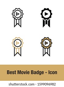 Simple Set of Best Movie Badge Icon with 4 style, line, solid, filled line, and color line. Editable Stroke and Pixel Perfect.