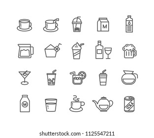 Simple Set of beverage vector thin line icons, Editable Stroke linear symbols