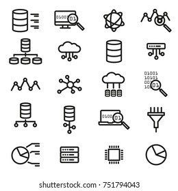 Simple set of big data, database, cloud computing, server, network vector line icons. Elements for computer, web, apps and mobile concept.