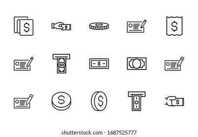 Simple set of bill icons in trendy line style. Modern vector symbols, isolated on a white background. Linear pictogram pack. Line icons collection for web apps and mobile concept.