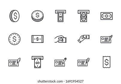 Simple set of bill icons in trendy line style. Modern vector symbols, isolated on a white background. Linear pictogram pack. Line icons collection for web apps and mobile concept.