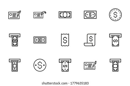 Simple set of bill icons in trendy line style. Modern vector symbols, isolated on a white background. Linear pictogram pack. Line icons collection for web apps and mobile concept.