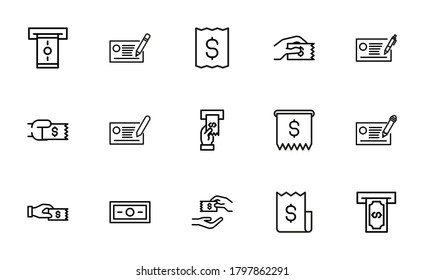 Simple set of bill icons in trendy line style. Modern vector symbols, isolated on a white background. Linear pictogram pack. Line icons collection for web apps and mobile concept.