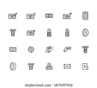 Simple set of bill icons in trendy line style. Modern vector symbols, isolated on a white background. Linear pictogram pack. Line icons collection for web apps and mobile concept.