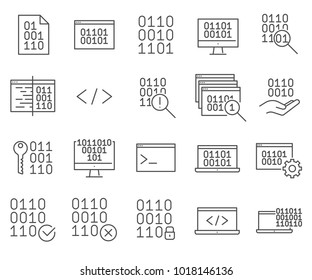 Simple Set of Binary code Related Vector Line Icons. Contains such Icons as coding, programming, binary system, calculus system and more.