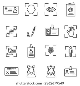 Simple Set of Biometric Related Vector Line Icons. biometric authorization, identification and verification symbols. Fingerprint recognition, eye and palm scanning, face and voice authentication.